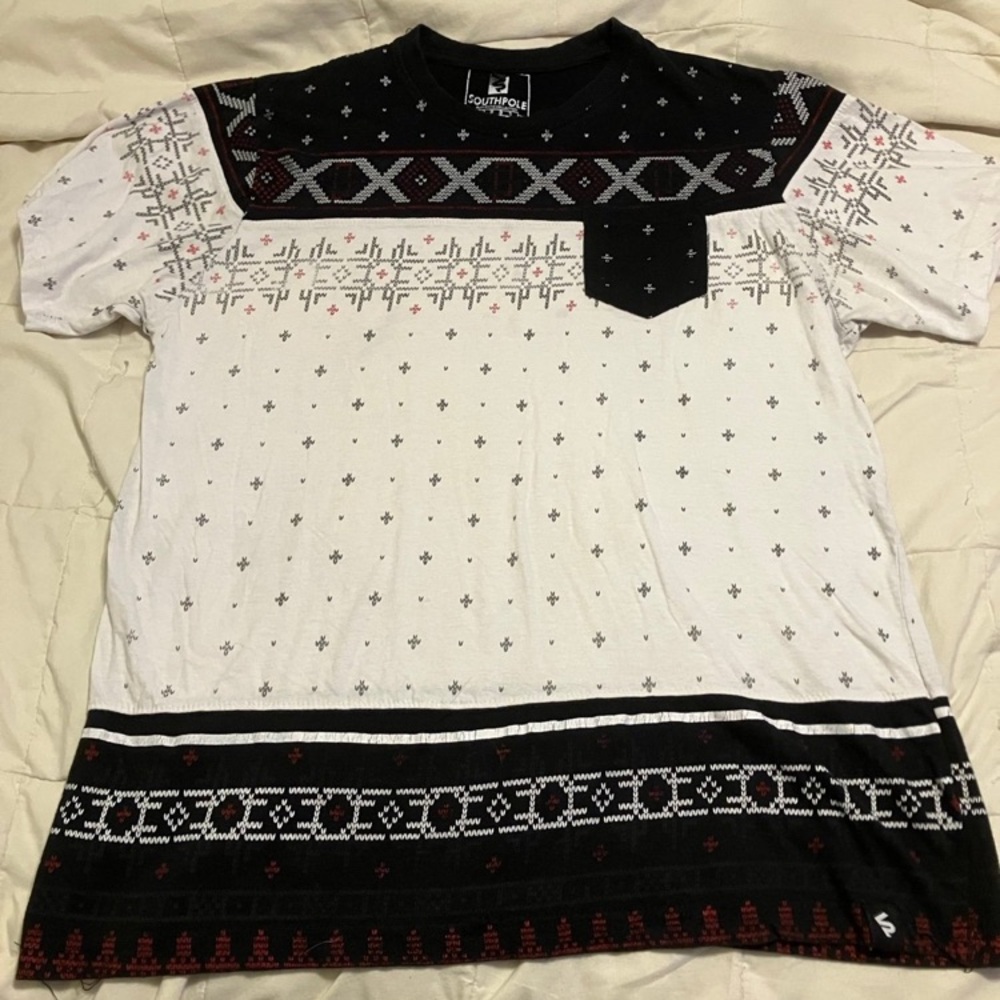 Southpole XL Graphic Shirt Black White Red All-Over Print Streetwear Men’s Tee